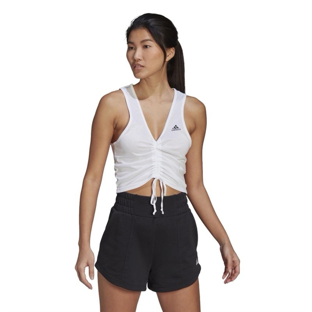 Adidas White Ruched Sleeveless Top